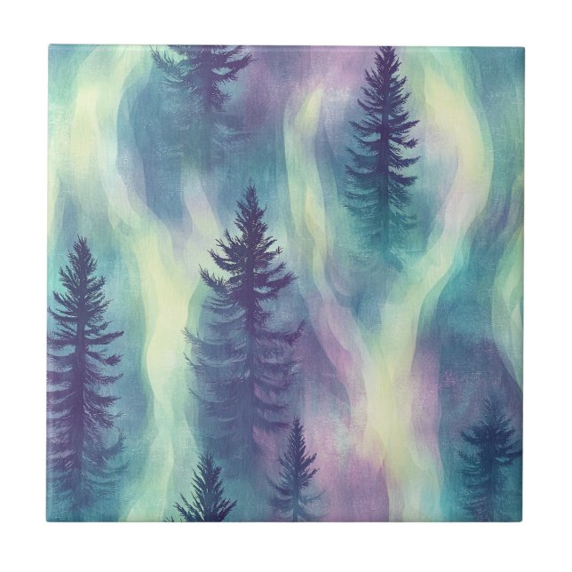 Aurora Landscape Forest Pattern Ceramic Tile (Front)
