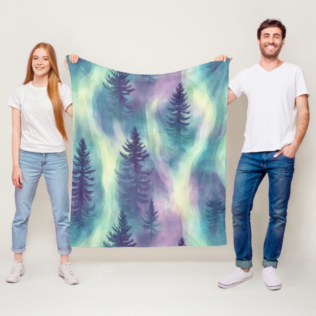 Aurora Landscape Forest Pattern Fleece Blanket (In Situ)