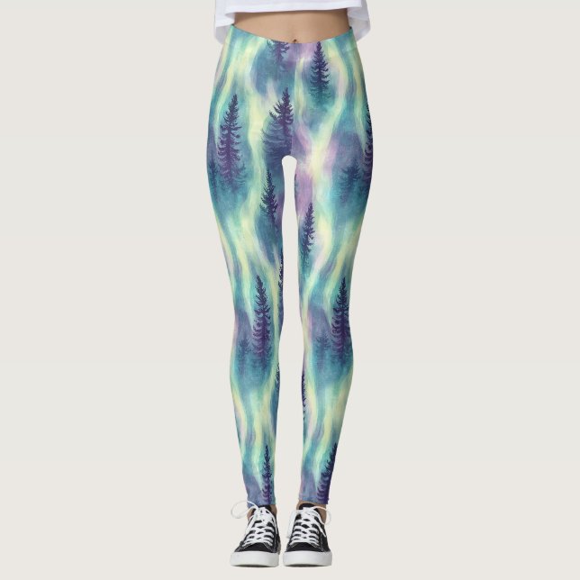 Aurora Landscape Forest Pattern Leggings (Front)