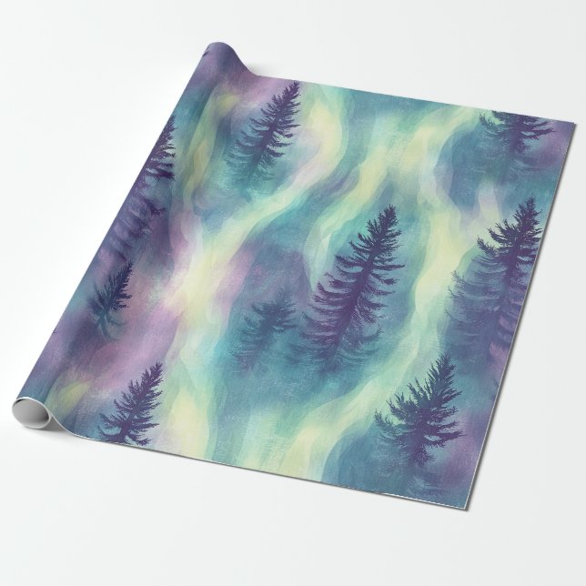 Aurora Landscape Forest Pattern Wrapping Paper (Unrolled)
