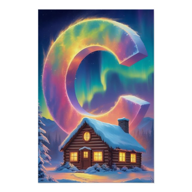 Aurora Letter C Poster | Northern Lights Art Print (Front)