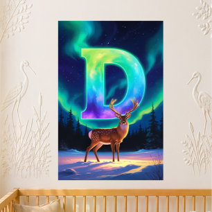 Aurora Letter D Poster   Northern Lights Art Print