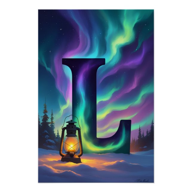 Aurora Letter L Poster | Northern Lights Art (Front)
