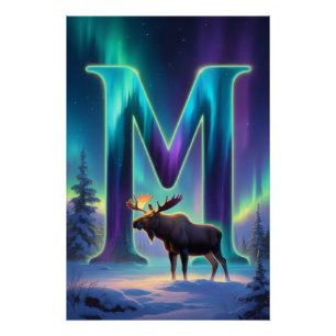 Aurora Letter M Poster Northern Lights Art