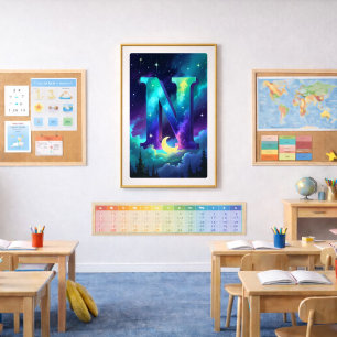 Aurora Letter N Poster   Northern Lights Art