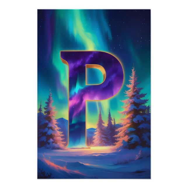 Aurora Letter P Poster | Northern Lights Art (Front)