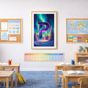 Aurora Letter P Poster   Northern Lights Art