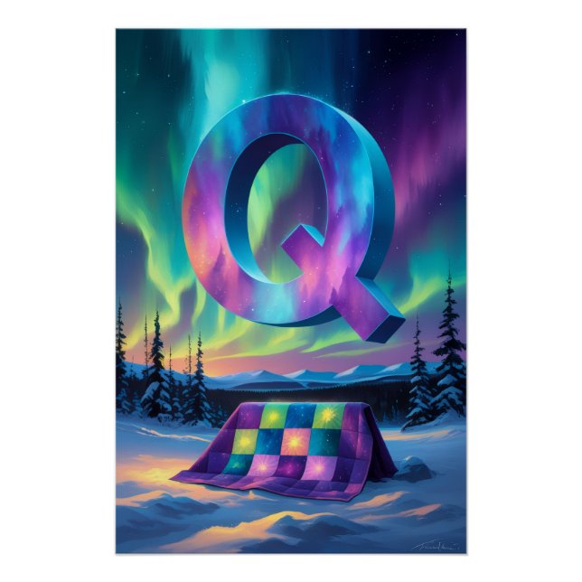 Aurora Letter Q Poster | Northern Lights Art (Front)