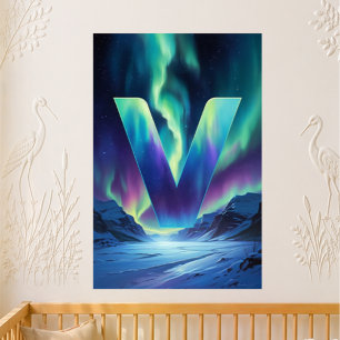 Aurora Letter V Poster   Northern Lights Art