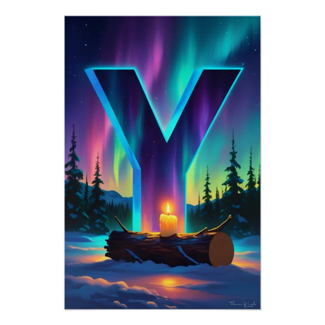 Aurora Letter Y Poster | Northern Lights Art (Front)