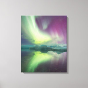 Aurora Lights in Lagoon   Jokulsarlon, Iceland Canvas Print