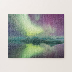 Aurora Lights in Lagoon Jokulsarlon, Iceland Jigsaw Puzzle