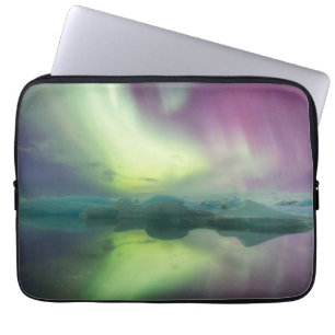 Aurora Lights in Lagoon Jokulsarlon, Iceland Laptop Sleeve