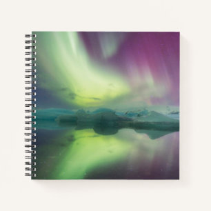 Aurora Lights in Lagoon Jokulsarlon, Iceland Notebook