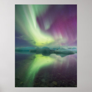 Aurora Lights in Lagoon   Jokulsarlon, Iceland Poster