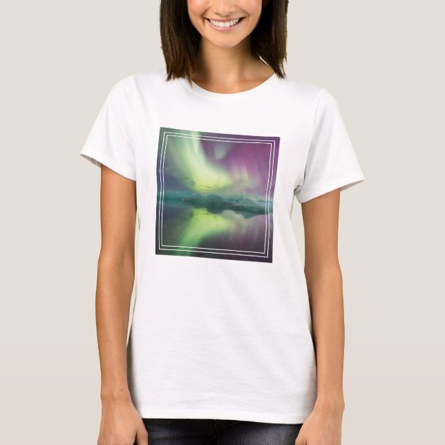 Aurora Lights in Lagoon | Jokulsarlon, Iceland T-Shirt (Front)
