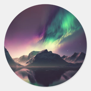 Aurora Lights Night Sky Classic Round Sticker