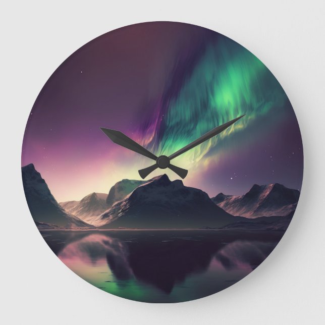 Aurora Lights Night Sky    Large Clock (Front)