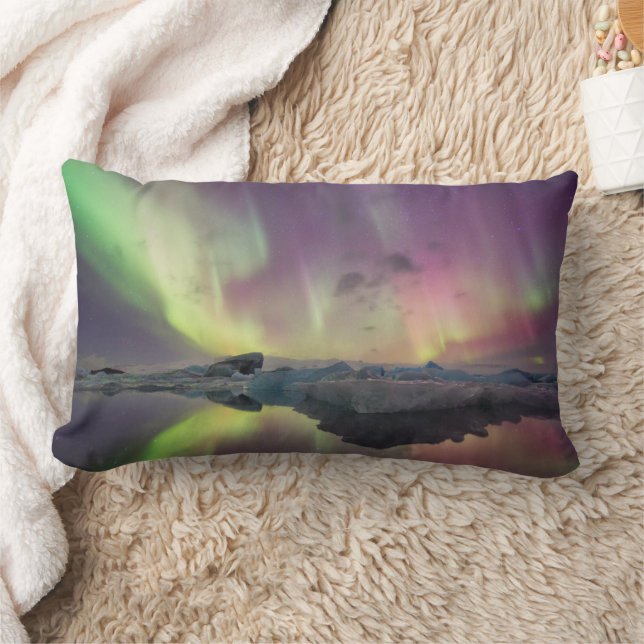 Aurora Lights Reflect in Lagoon Lumbar Cushion (Blanket)