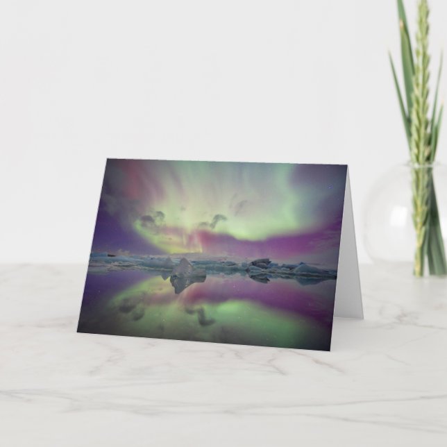 Aurora Lights Reflect Lagoon | Iceland Card (Front)