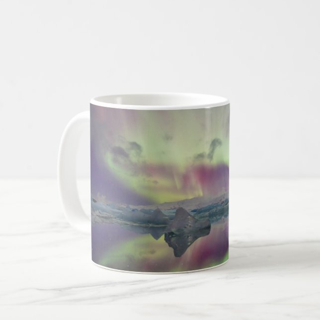 Aurora Lights Reflect Lagoon | Iceland Coffee Mug (Front Left)