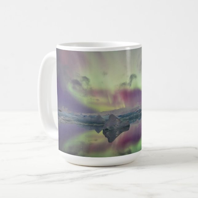 Aurora Lights Reflect Lagoon | Iceland Coffee Mug (Front Left)