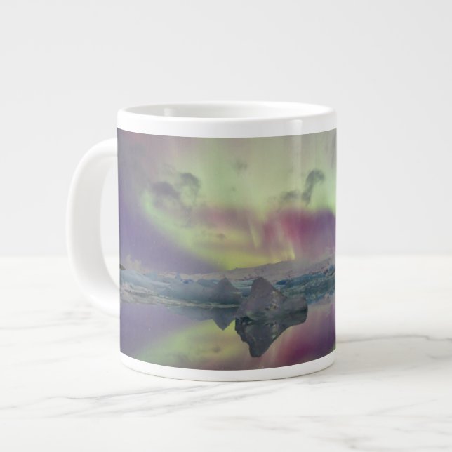 Aurora Lights Reflect Lagoon | Iceland Large Coffee Mug (Front Left)