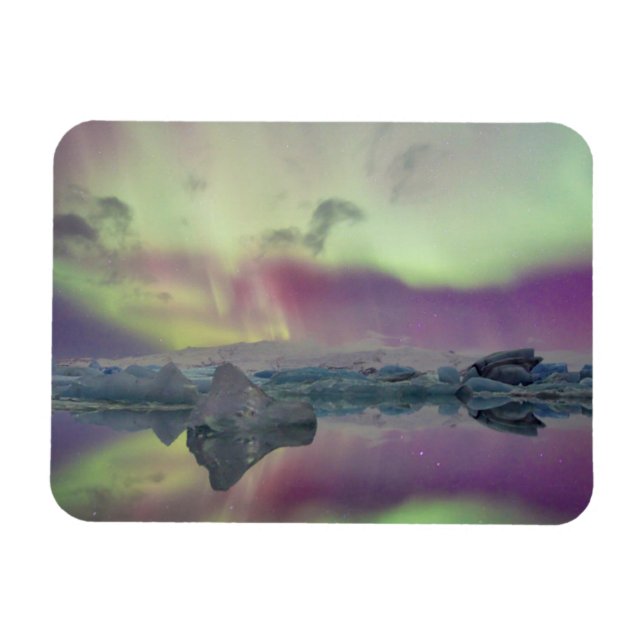 Aurora Lights Reflect Lagoon | Iceland Magnet (Horizontal)