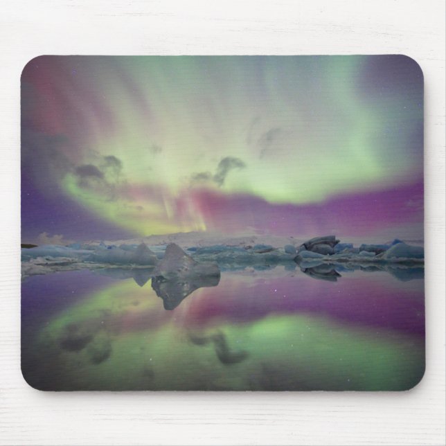 Aurora Lights Reflect Lagoon | Iceland Mouse Pad (Front)