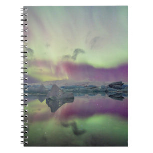Aurora Lights Reflect Lagoon Iceland Notebook