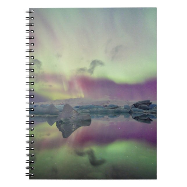 Aurora Lights Reflect Lagoon | Iceland Notebook (Front)