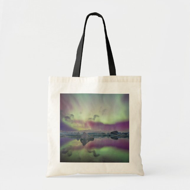 Aurora Lights Reflect Lagoon | Iceland Tote Bag (Front)