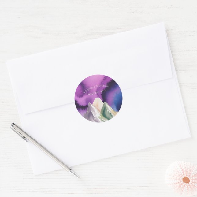Aurora Mountain Wedding Classic Round Sticker (Envelope)
