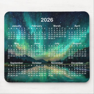 Aurora Night Sky Landscape 2026 Calendar Mouse Pad