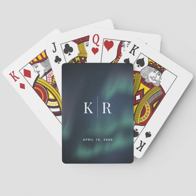 Aurora Northern Lights Monogram Wedding Playing Cards (Back)