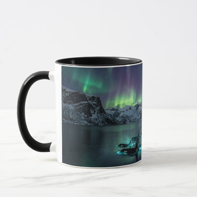 Aurora Orcas Arctic Night Wraparound Black Mug (Left)