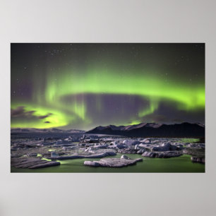 Aurora over a glacial lagoon poster