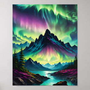Aurora Over Mountain Lake Poster
