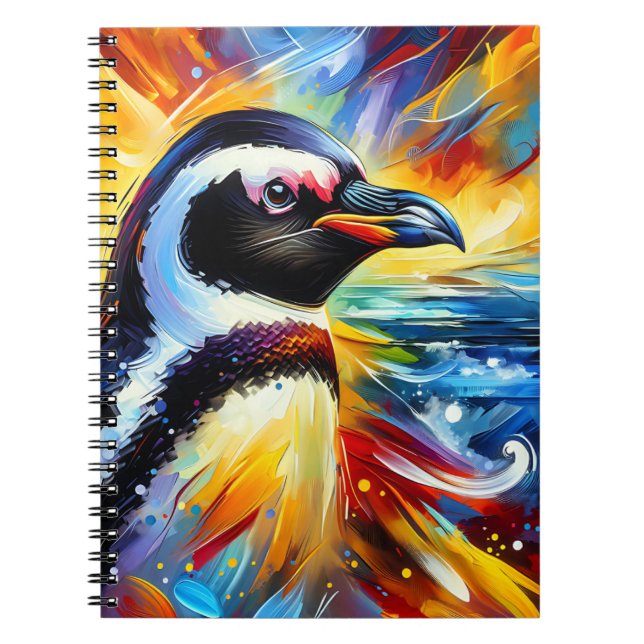 Aurora Penguin – Abstract Ocean Spirit Notebook (Front)