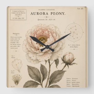 Aurora Peony Victorian Botanical Museum Print Square Wall Clock