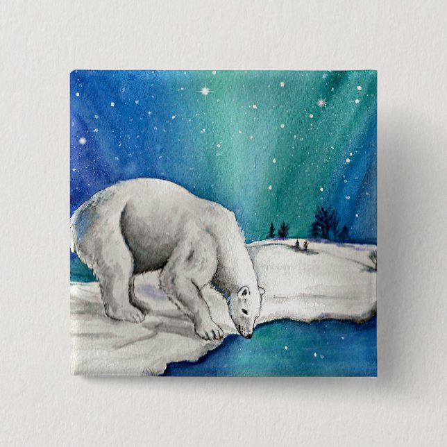 Aurora Polar Bear 15 Cm Square Badge (Front)