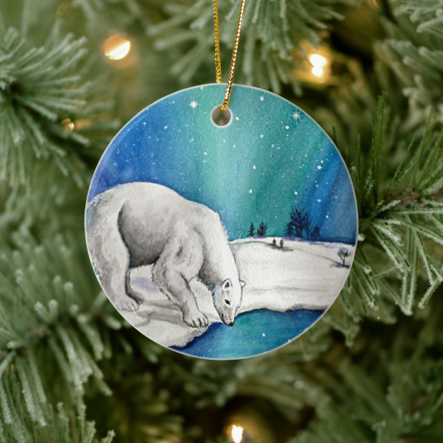 Aurora Polar Bear Ceramic Ornament (Tree)