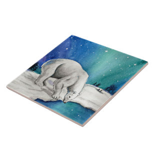 Aurora Polar Bear Ceramic Tile