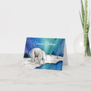 Aurora Polar Bear Folded Holiday Card