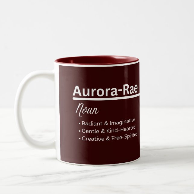 Aurora-Rae Girl Name Definition Personalized Two-Tone Coffee Mug (Left)