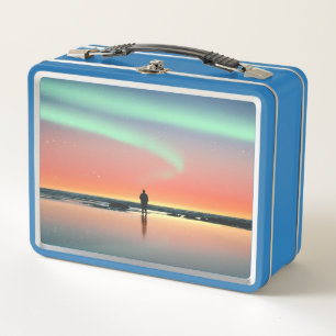 Aurora Sea Man Sunrise Light Aurora Borealis Metal Lunch Box