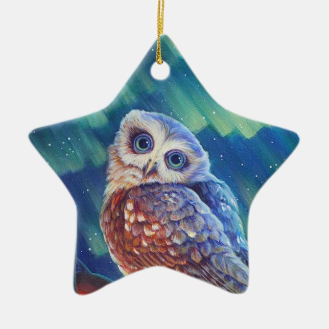 Aurora Starshine Owl. Ceramic Tree Decoration (Front)