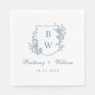 [AURORA] Vintage Dusty Blue Crest Monogram Wedding Napkin