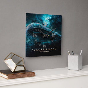Aurora's Hope, Cosmic Journey by Xzendor7 Square Wall Clock