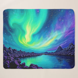 Aurora's Magical Night Sky Dance Design Sherpa Blanket